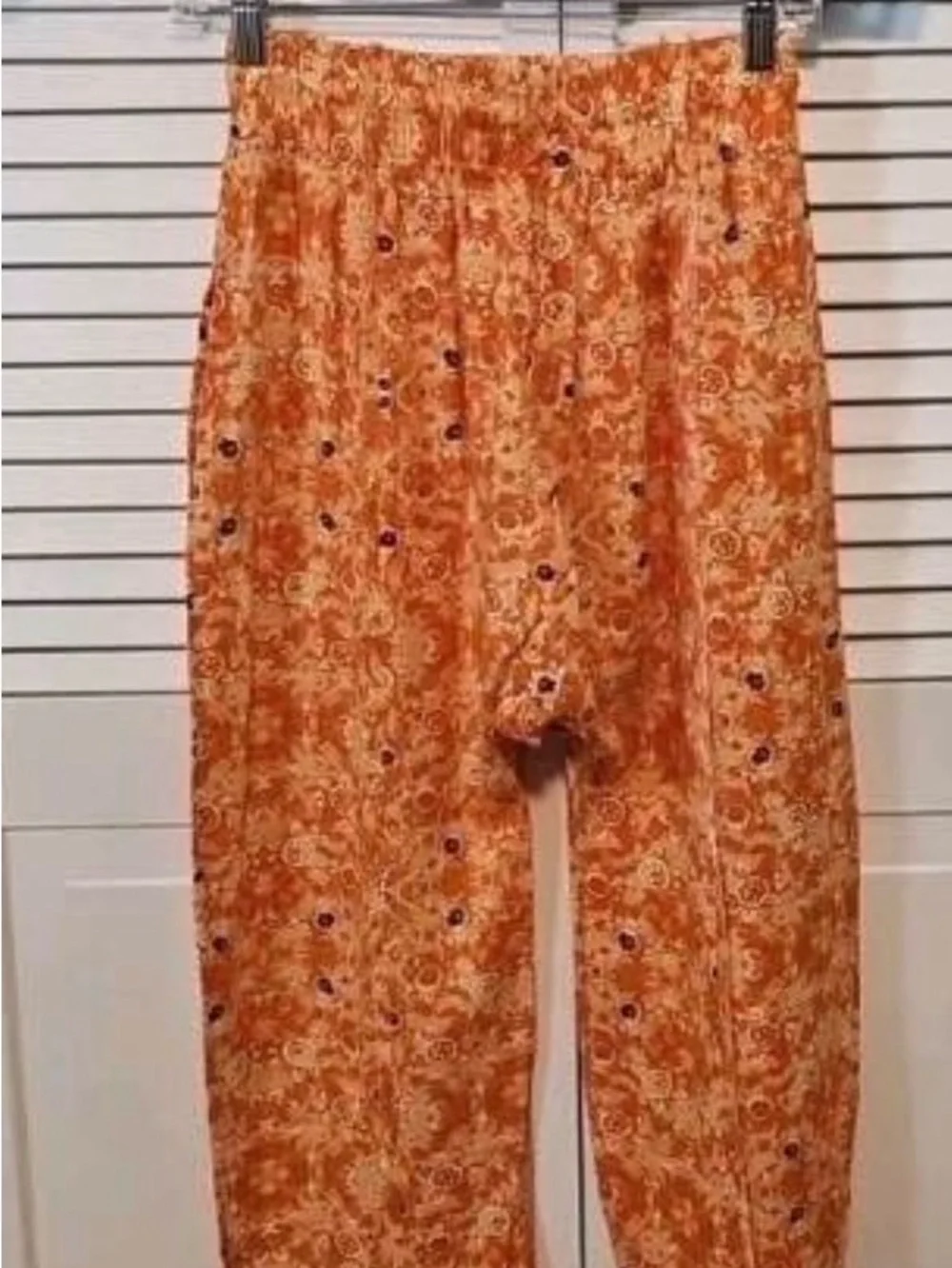Free People Orange Printed Jumpsuit with Navy Trim